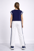 Girls 2 Pc Set Celebrate Time Top & Pants Set “ Navy & White