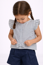 Girls’ Woven 2-Piece Set “ Striped Frill Sleeve Top & Navy Shorts