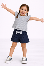 Girls’ Woven 2-Piece Set “ Striped Frill Sleeve Top & Navy Shorts