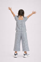 Girls’ Woven 2-Piece Set “ Striped Puff Sleeve Top & Wide-Leg Cargo Trousers