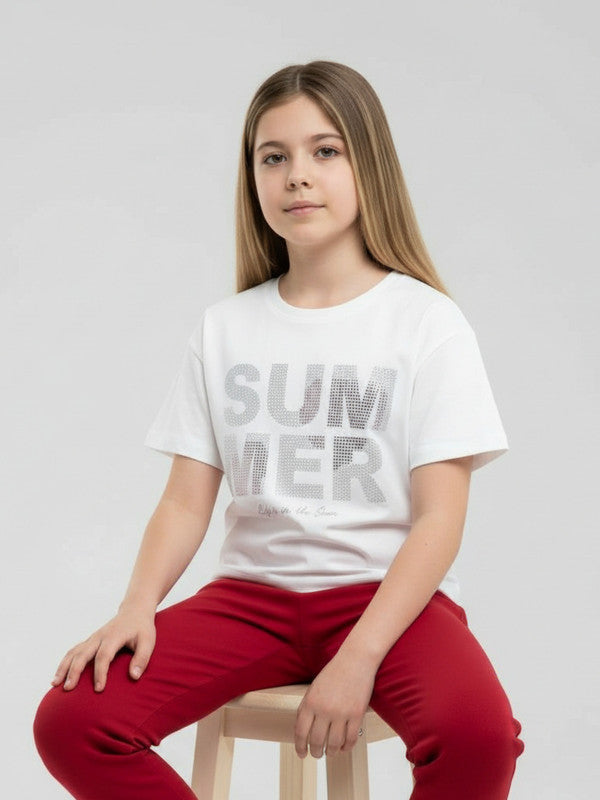 Girls 2 Pc Set Œsummer Days” Top & Pants Set “ White & Red