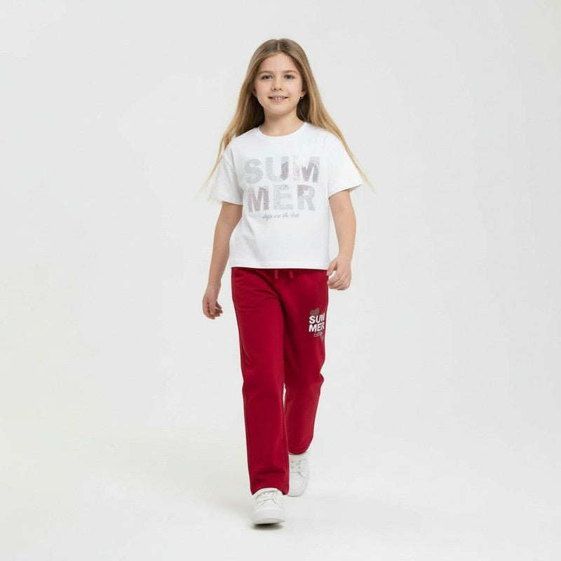 Girls 2 Pc Set Œsummer Days” Top & Pants Set “ White & Red