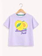 Girls Lemonade Treat Embellished T-Shirt (Lavender- Relaxed Fit)