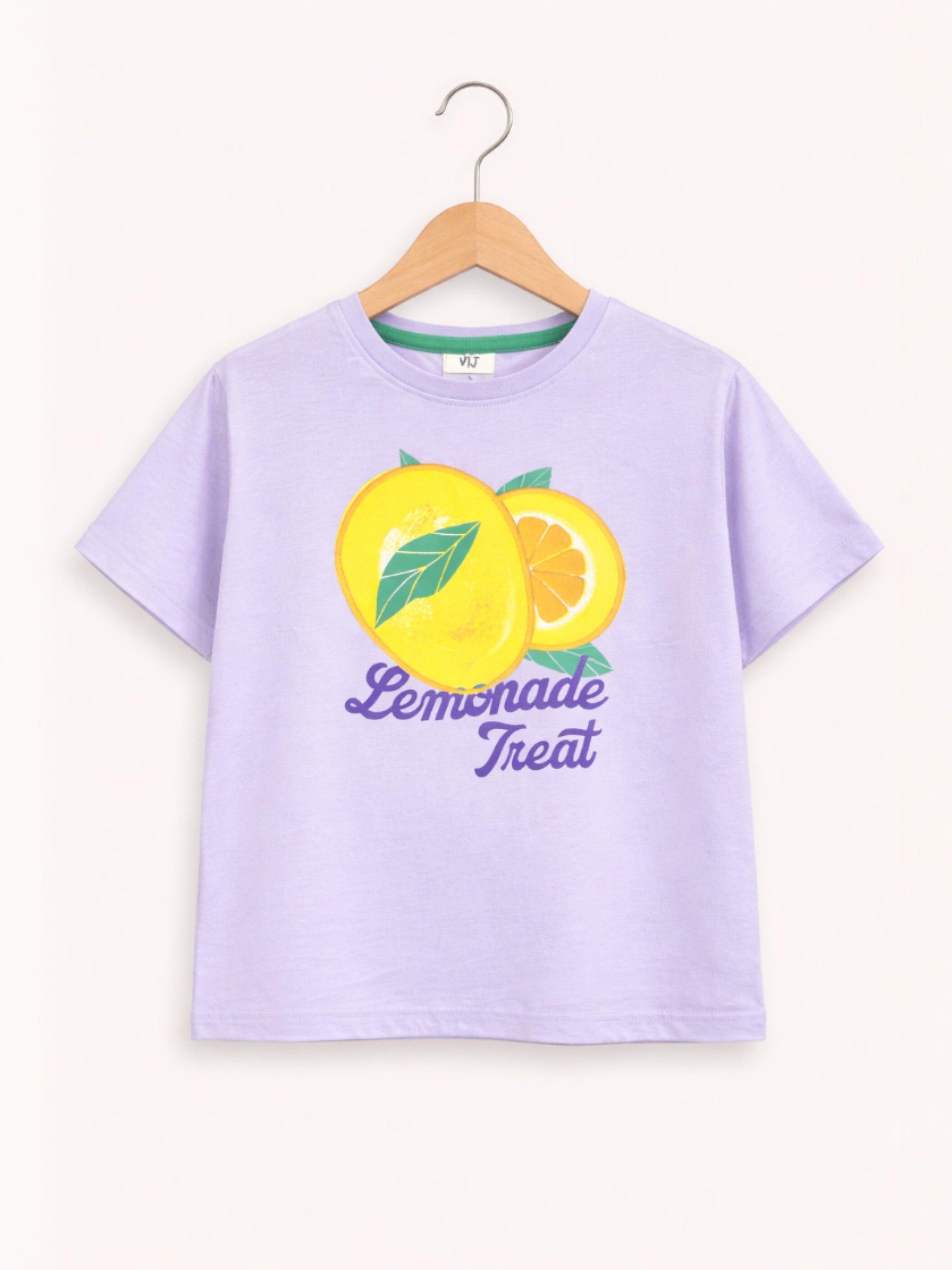 Girls Lemonade Treat Embellished T-Shirt (Lavender- Relaxed Fit)