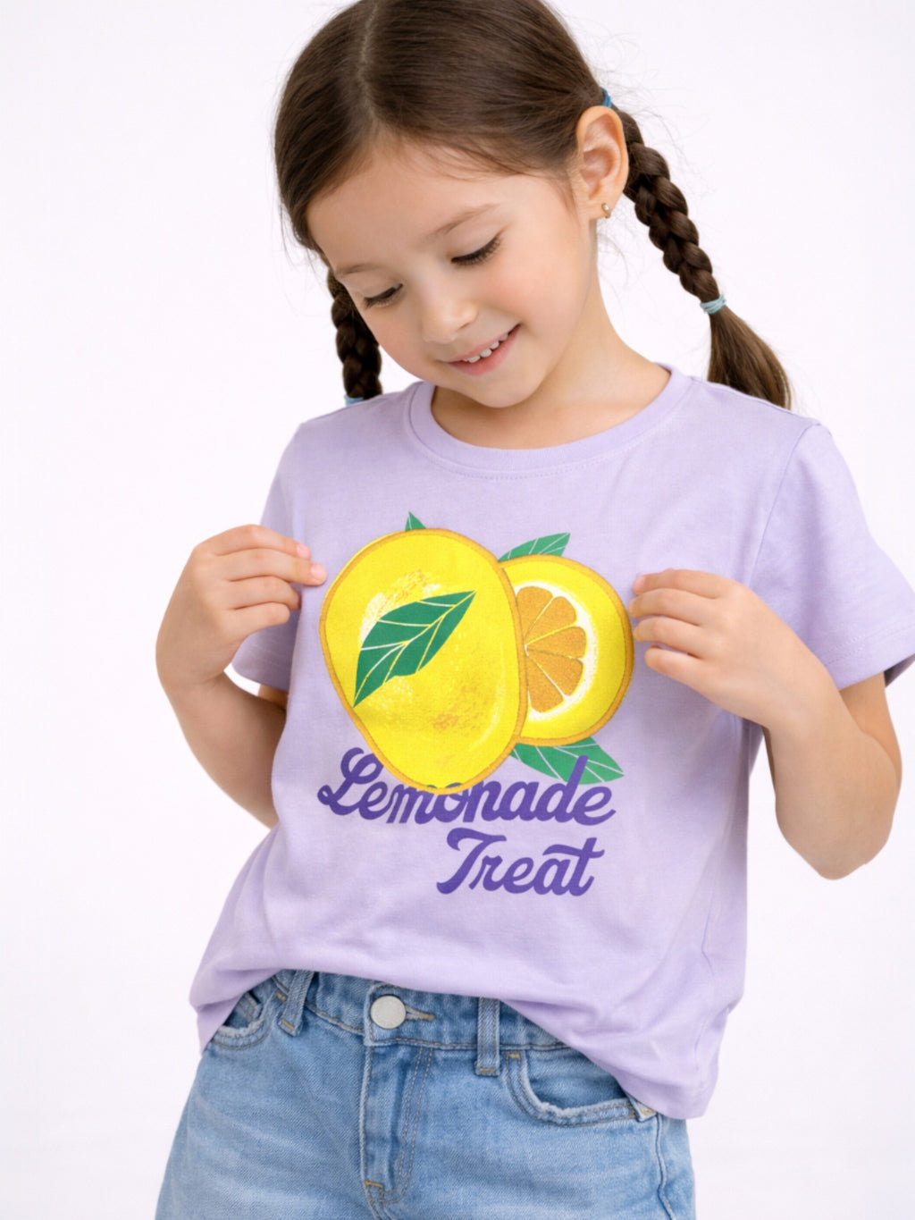 Girls Lemonade Treat Embellished T-Shirt (Lavender- Relaxed Fit)