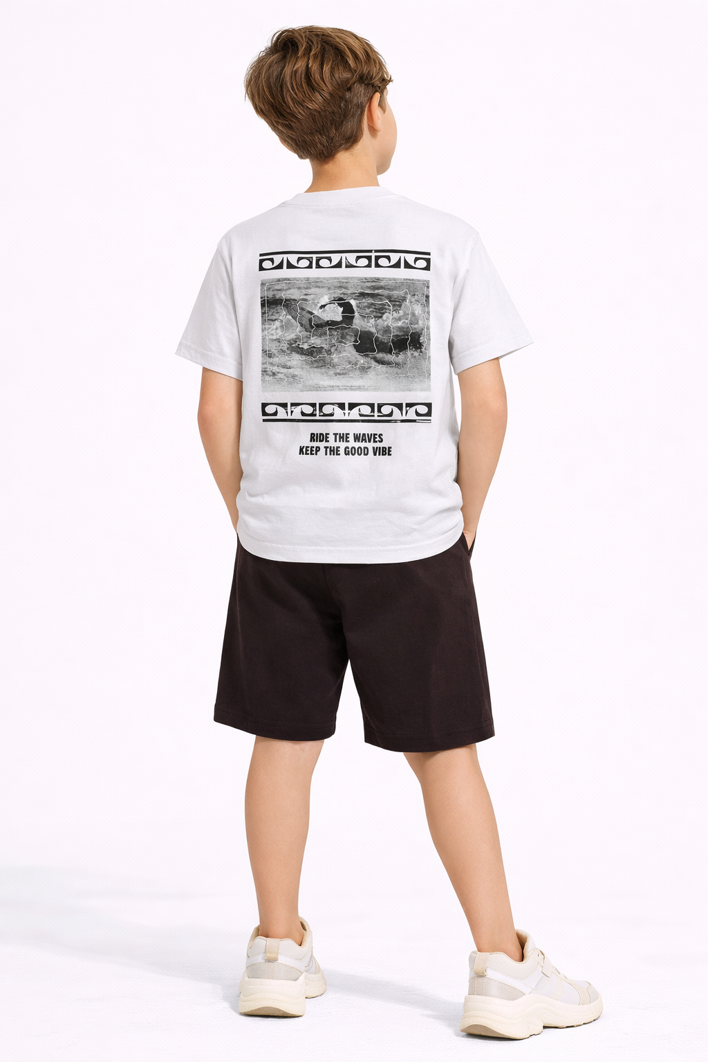 Boys 2 Pc "Ride The Waves" T-Shirt & Shorts Set (Relaxed Fit)