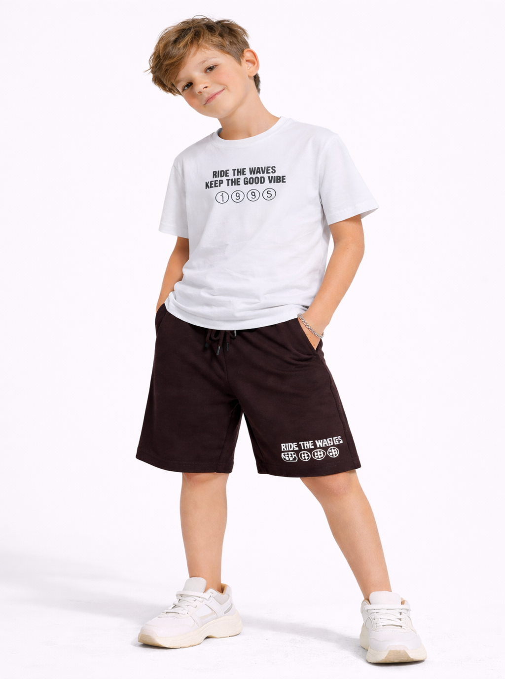 Boys 2 Pc "Ride The Waves" T-Shirt & Shorts Set (Relaxed Fit)