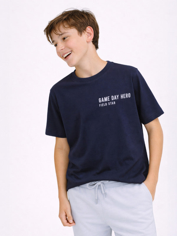 Boys Football Graphic T-Shirt & Light Blue Denim Shorts Set (Relaxed Fit)