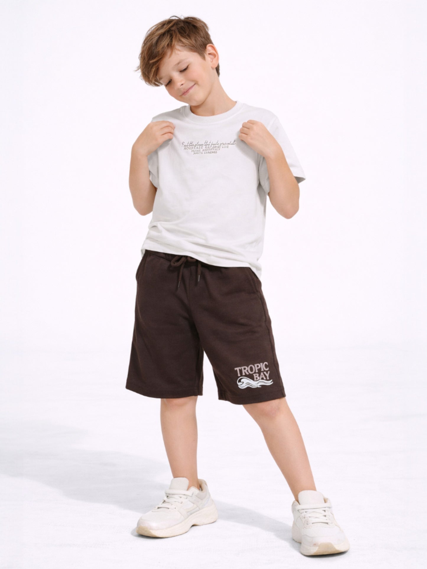 Boys Mountain Sun Graphic T-Shirt & Brown Shorts Set