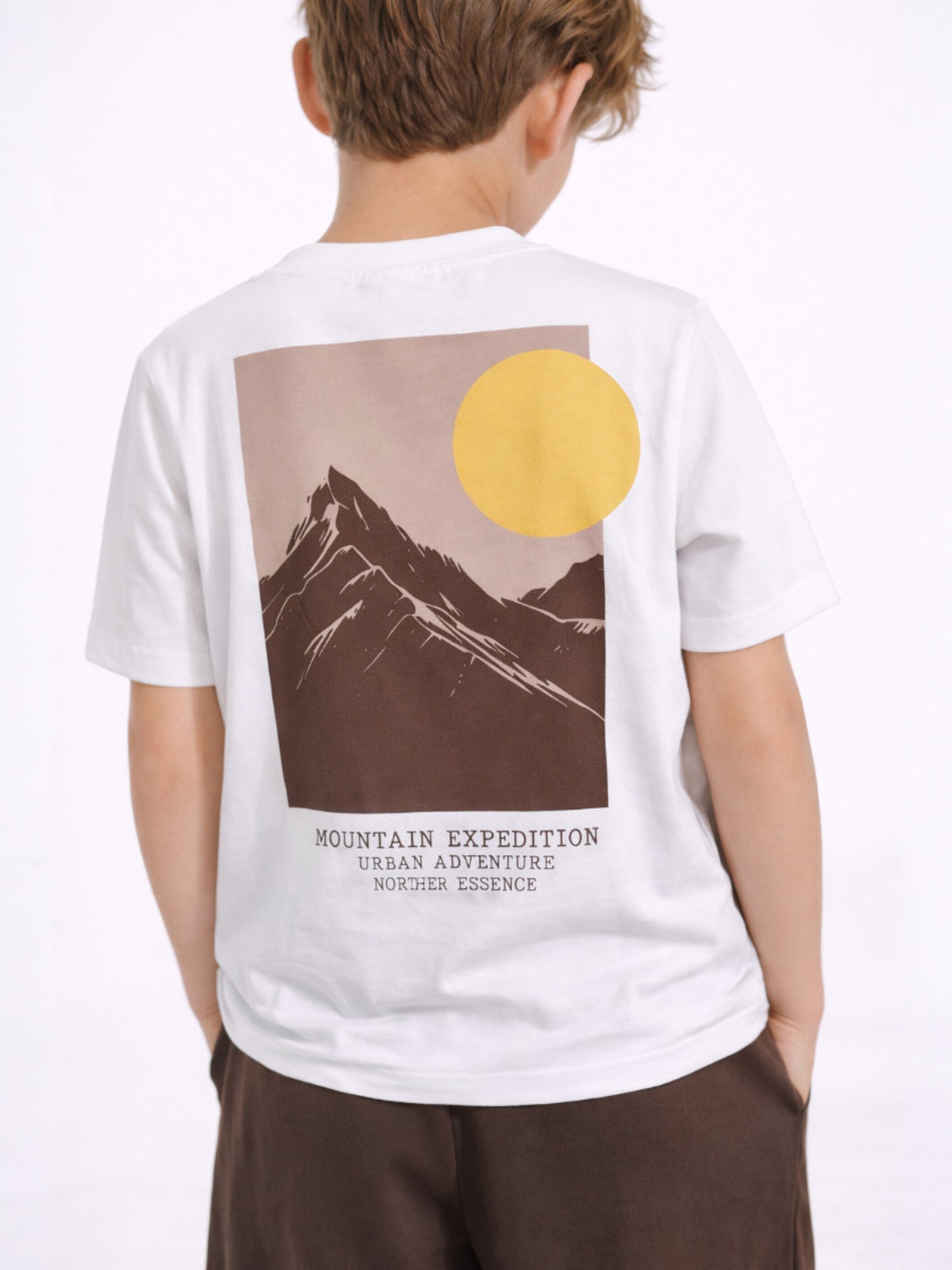 Boys Mountain Sun Graphic T-Shirt & Brown Shorts Set