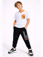 Boys Basketball Print T-Shirt & Black Joggers Set