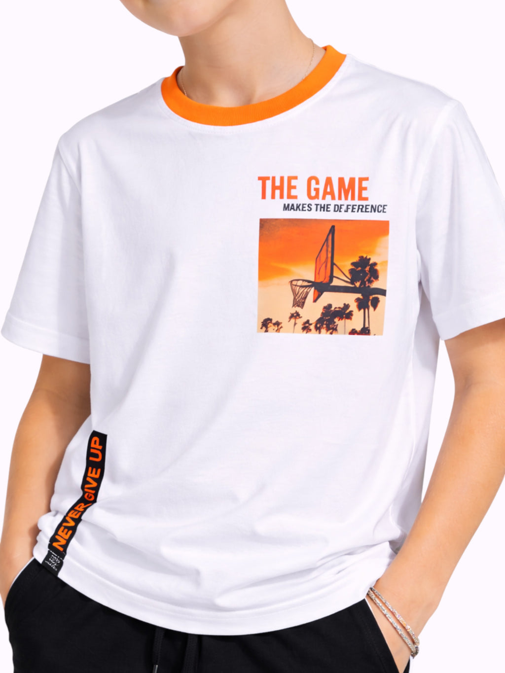 Boys Basketball Print T-Shirt & Black Joggers Set