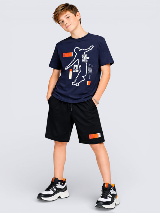Boys Skater Graphic T-Shirt & Black Shorts Set