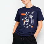 victor and jane boys navy blue cotton t-shirt with white and orange skateboard graphic print