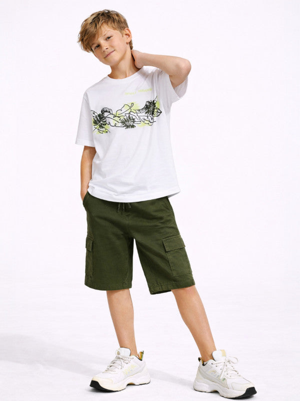 Boys Nature Sketch T-Shirt & Olive Cargo Shorts Set
