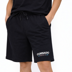 victor and jane boys black cotton shorts with Cornado Athletic Club logo print and drawstring waist
