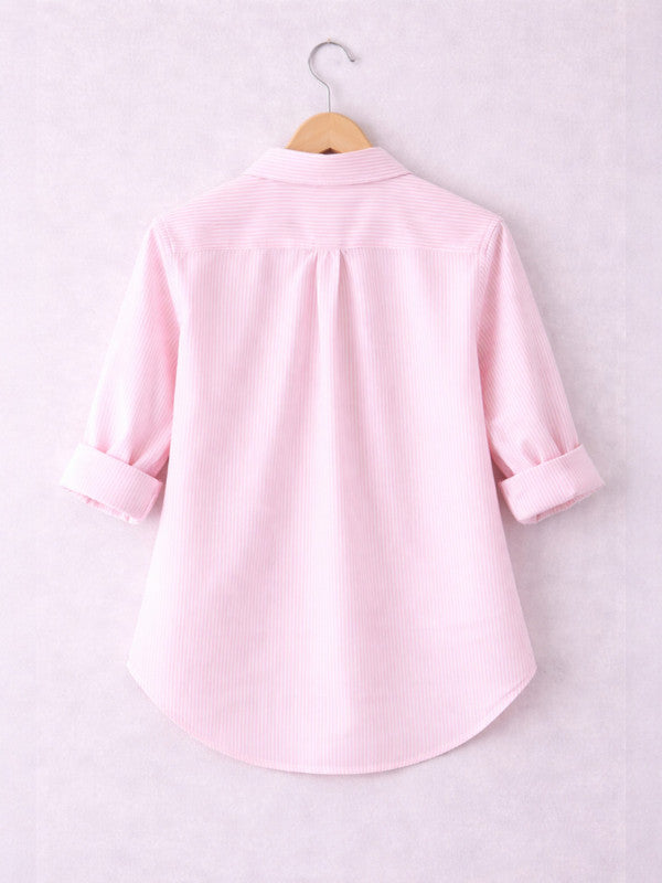 Girls’ Oversized Striped Shirt “ Short Sleeve Button-Down With Pocket