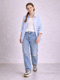 Girls’ Oversized Striped Shirt “ Button-Down With Chest Pocket