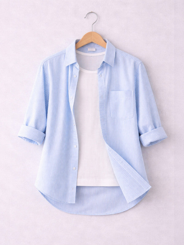 Girls’ Oversized Striped Shirt “ Button-Down With Chest Pocket