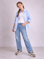 Girls’ Oversized Striped Shirt “ Button-Down With Chest Pocket
