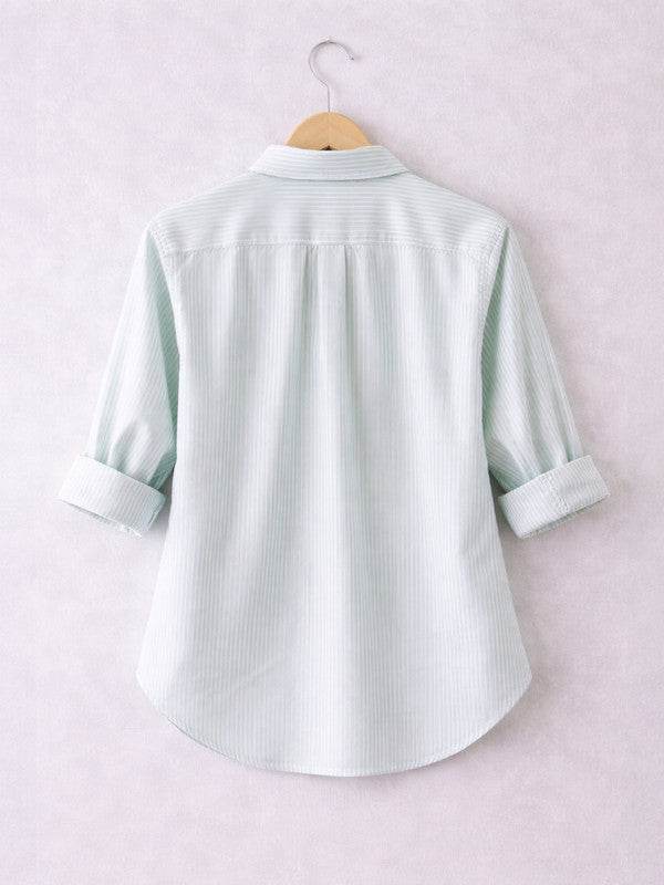 Girls’ Oversized Striped Shirt “ Button-Down With Chest Pocket (Mint)