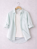 Girls’ Oversized Striped Shirt “ Button-Down With Chest Pocket (Mint)