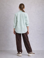 Girls’ Oversized Striped Shirt “ Button-Down With Chest Pocket (Mint)