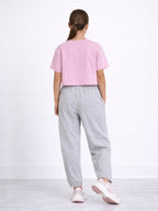 Girls 3 Pc Set Monaco Print T-Shirt & Barrel Pants Set “ Pink & Grey Melange