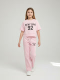 Girls 2 Pc Set New York Print Top & Pants Set “ Light Pink