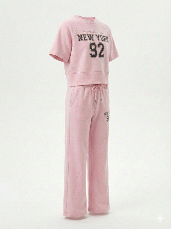Girls 2 Pc Set New York Print Top & Pants Set “ Light Pink