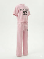 Girls 2 Pc Set New York Print Top & Pants Set “ Light Pink