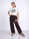 Girls 2 Pc Set Œ93 Sports League” T-Shirt & Pants Set “ White & Brown
