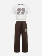 Girls 2 Pc Set Œ93 Sports League” T-Shirt & Pants Set “ White & Brown