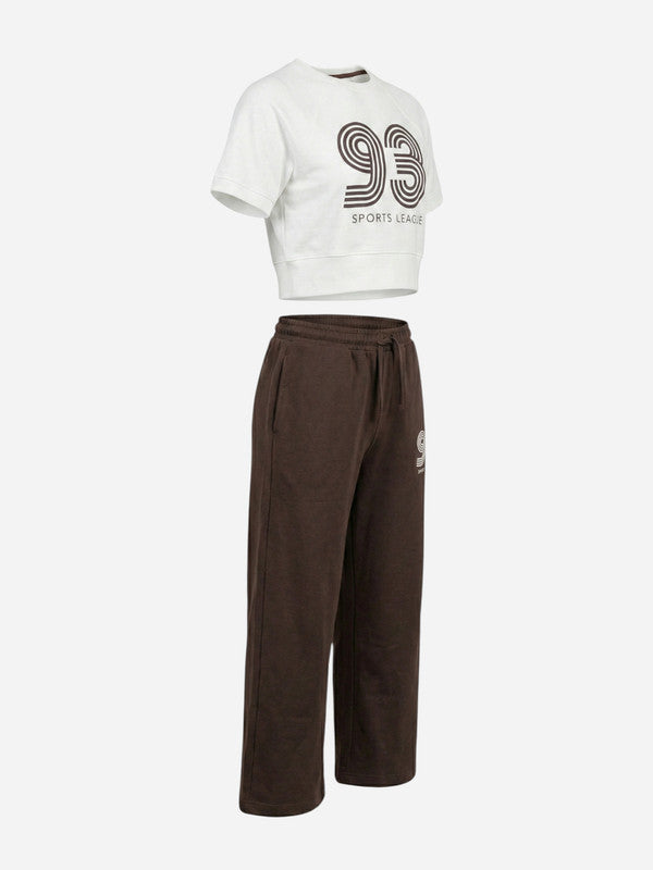 Girls 2 Pc Set Œ93 Sports League” T-Shirt & Pants Set “ White & Brown