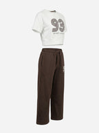 Girls 2 Pc Set Œ93 Sports League” T-Shirt & Pants Set “ White & Brown