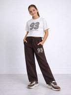 Girls 2 Pc Set Œ93 Sports League” T-Shirt & Pants Set “ White & Brown