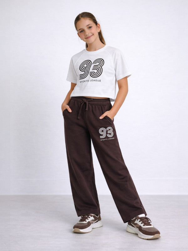 Girls 2 Pc Set Œ93 Sports League” T-Shirt & Pants Set “ White & Brown