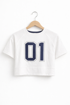 Girls 2 Pc Set Number Print T-Shirt & Wide-Leg Pants Set “ White & Navy
