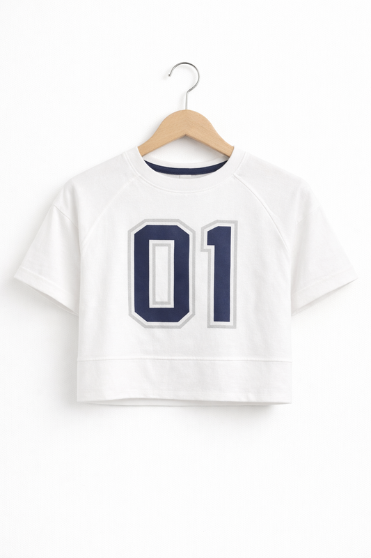 Girls 2 Pc Set Number Print T-Shirt & Wide-Leg Pants Set “ White & Navy