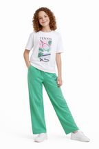 Girls Tennis Graphic T-Shirt & Green Wide-Leg Pants Set