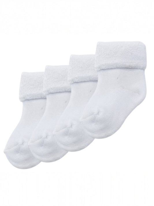 White baby roll top towelling socks 4 pack