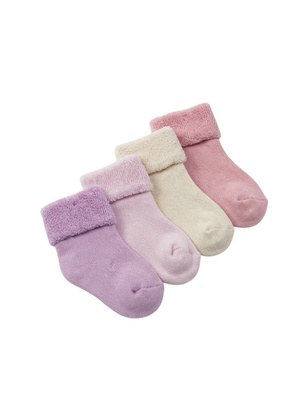 Pink Purple Baby Roll Top Towelling socks 4 pack