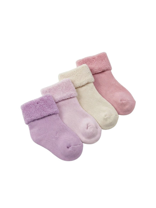 Pink Purple Baby Roll Top Towelling socks 4 pack