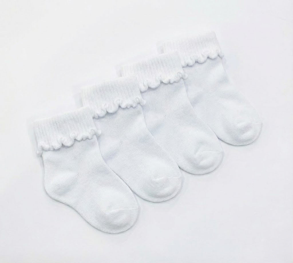 White Roll Top Baby Socks 4 Pack