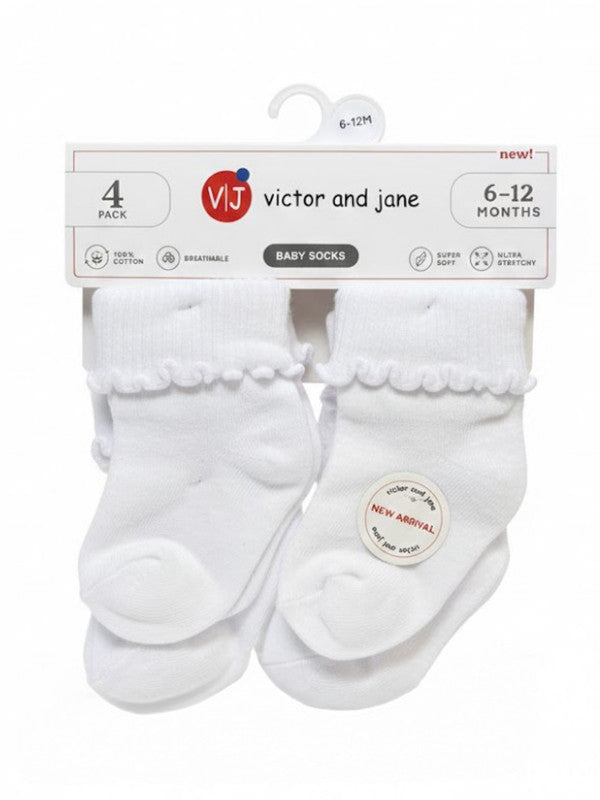 White Roll Top Baby Socks 4 Pack