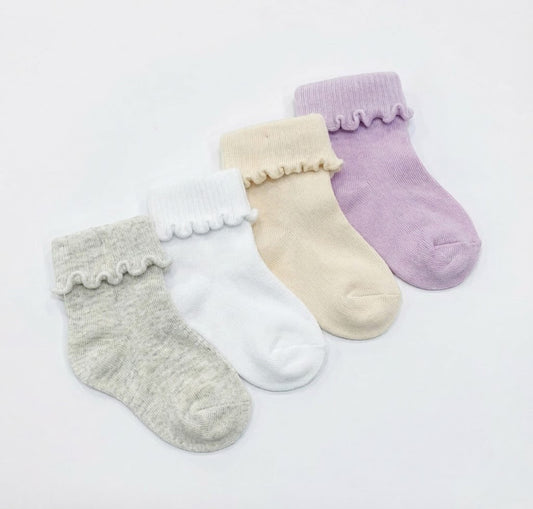 Purple sparkle roll top 4 pack baby socks