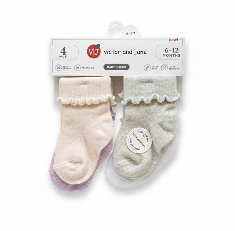 Purple Sparkle Roll Top 4 Pack Baby Socks