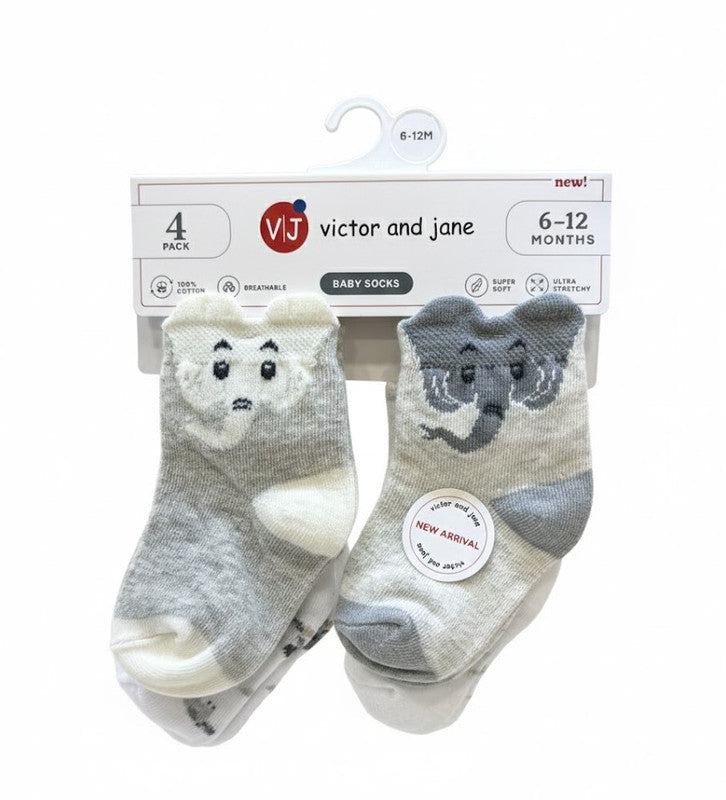 Monochrome Baby Character Socks 4 Pack
