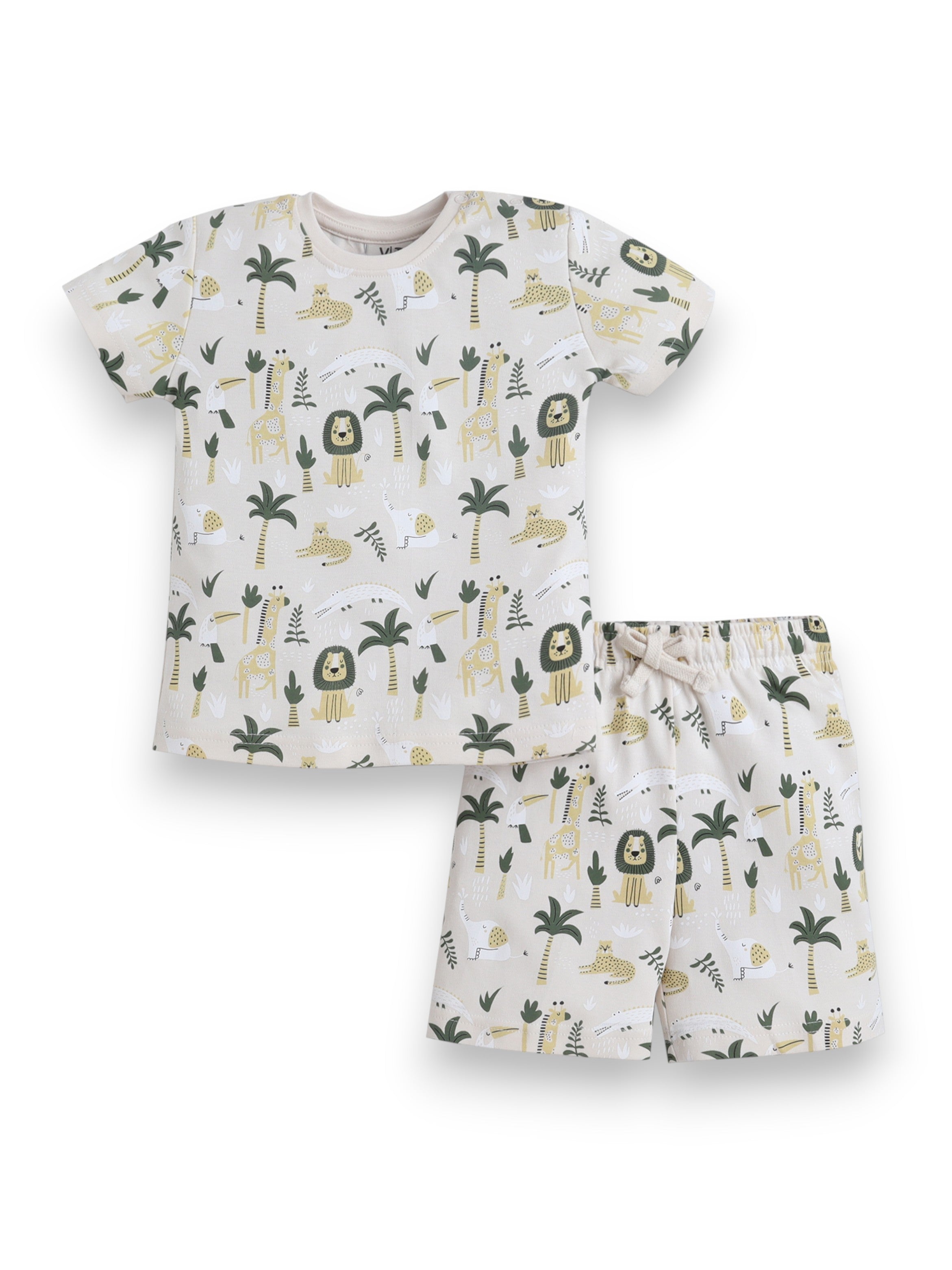 Infant Boys Safari Print Cotton Pajama Set “ Soft T-Shirt & Shorts Nightwear