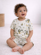 Infant Boys Safari Print Cotton Pajama Set “ Soft T-Shirt & Shorts Nightwear